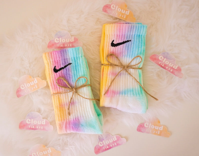 Tie Dye Nike Socks PASTEL RAINBOW Yellow Pink Lilac Blue Green Custom Made