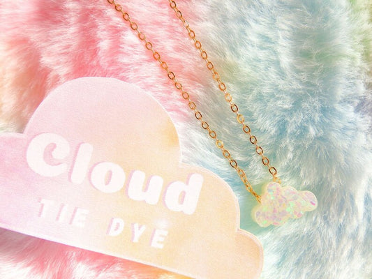 CLOUD NECKLACE | White Sparkly Resin Cloud Charm Opal Bead Décor On Gold Chain | Lobster Clasp Fastening | Y2K Aesthetic Jewelry | Y2K Gifts
