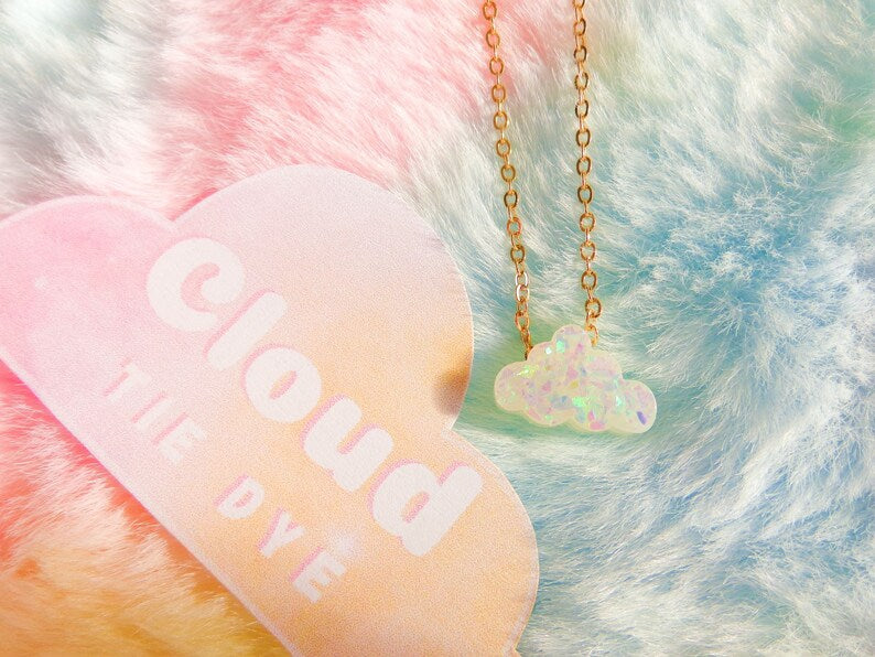 CLOUD NECKLACE  White Sparkly Resin Cloud Charm Opal Bead Décor On Go –  Cloud Tie Dye