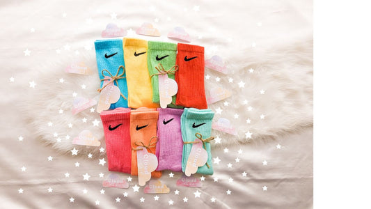 Tie Dye NIKE Socks - 'The Block Dye Colour Collection' - Red, Green, Purple, Pink, Blue, Peach, Yellow, Turquoise - Custom Made