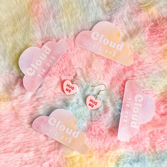 Pink LOVE HEART 'Hug Me' Y2K Earrings With Ear Hooks