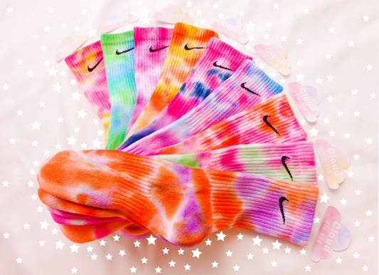 Tie Dye NIKE Socks - 'Multi-Coloured Collection' - Orange, Pink, Blue, Green, Purple, Yellow - Custom Made